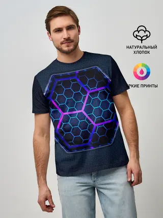 Мужская базовая футболка / Цветные соты 3D