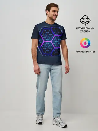 Мужская базовая футболка / Цветные соты 3D