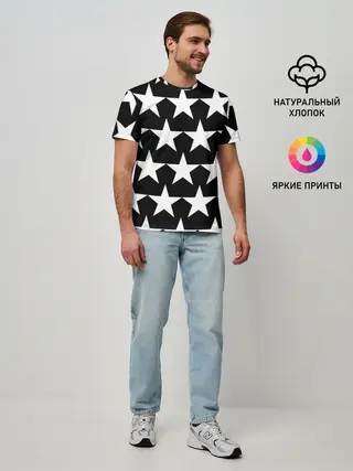 Мужская базовая футболка / Белые звёзды на чёрном фоне 2