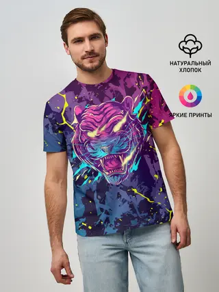 Мужская базовая футболка / НЕОНОВЫЙ ТИГР / NEON TIGER