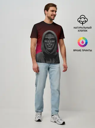 Мужская базовая футболка / Распорядитель игры на черно розовом фоне