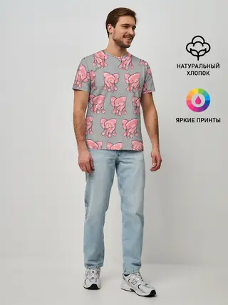 Мужская базовая футболка / РОЗОВЫЕ СЛОНИКИ ПАТТЕРН