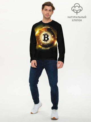 Мужской лонгслив базовый / Золотой биткоин