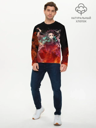 Мужской лонгслив базовый / Kimetsu no Yaiba в пламени