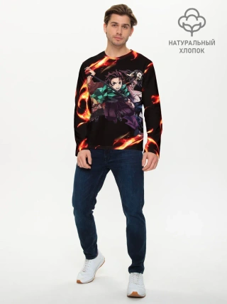 Мужской лонгслив базовый / Kimetsu no Yaiba пламенный узор