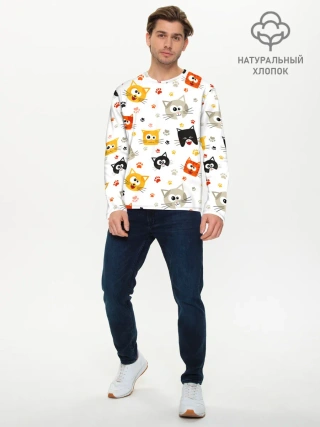 Мужской лонгслив базовый / Котики с лапками
