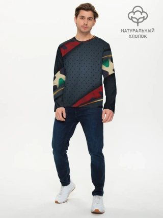 Мужской лонгслив базовый / 3D Dark red & black