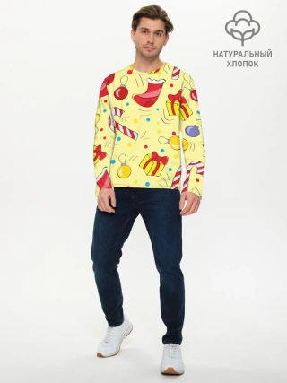 Мужской лонгслив базовый / Новогодний узор на желтом фоне
