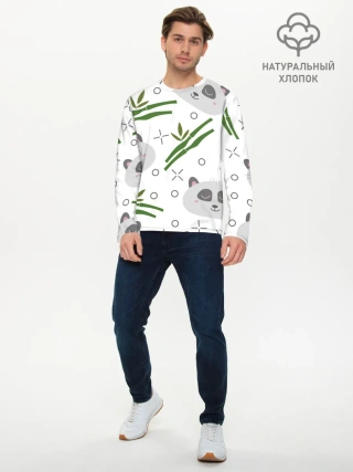 Мужской лонгслив базовый / Панда с бамбуком