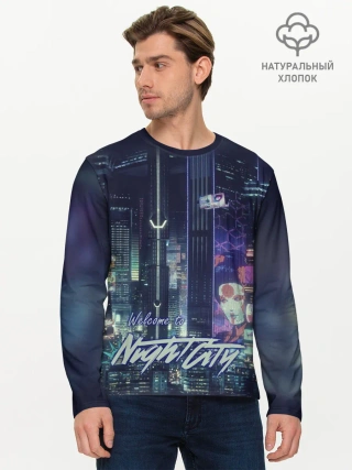 Мужской лонгслив базовый / Welcome to Night City