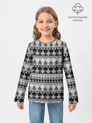 Детский лонгслив / Черно-белый орнамент