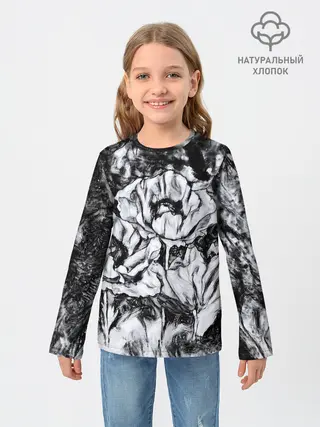 Детский лонгслив / Черно-белый узор. Маки.