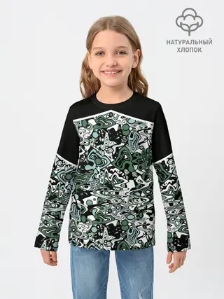 Детский лонгслив / Черно-зеленые каракули