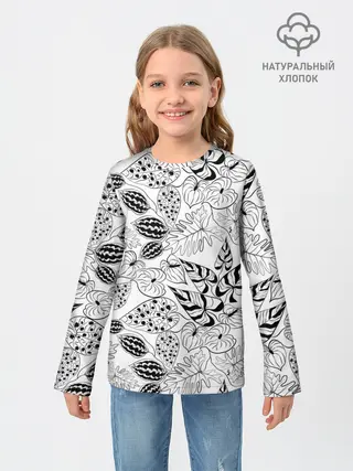 Детский лонгслив / Черно-белый узор Тропики