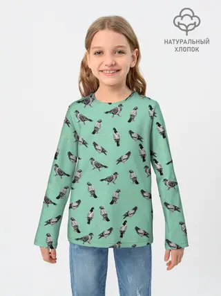 Детский лонгслив / Голуби на зеленом