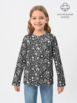 Детский лонгслив / Кружевной черно белый узор