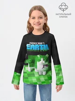 Детский лонгслив / Minecraft EARTH - Котик