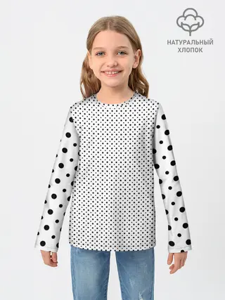 Детский лонгслив / Точки черные на белом