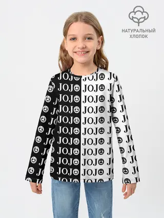 Детский лонгслив / Логотип джо джо паттерн черно-белый