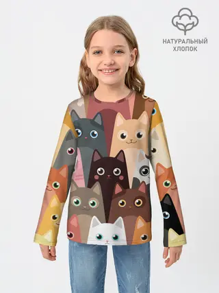 Детский лонгслив / Котики мультяшные