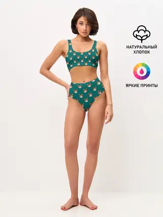 Женские топ и трусы / Рыжий кот паттерн