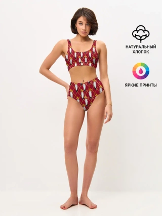 Женские топ и трусы / Tassels red gold 3D space
