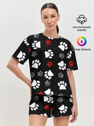 Женская пижама с шортами / Следы лап
