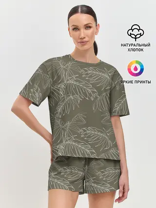 Женская пижама с шортами / листья пальмы
