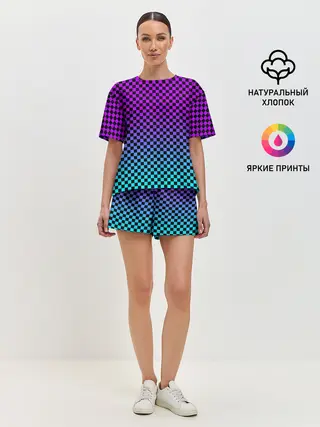 Женская пижама с шортами / НЕОНОВАЯ ШАХМАТКА