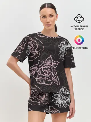 Женская пижама с шортами / Цветочный узор