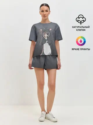 Женская пижама с шортами / Catgirl sadness