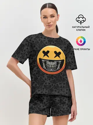 Женская пижама с шортами / Смайлик на черепе