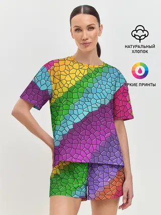 Женская пижама с шортами / Яркая мозаика