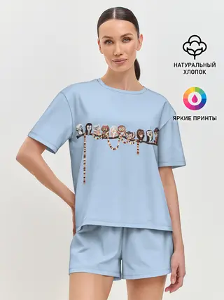 Женская пижама с шортами / Совы на ветке