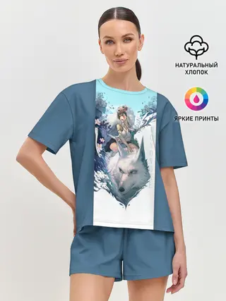 Женская пижама с шортами / Mononoke голубое небо