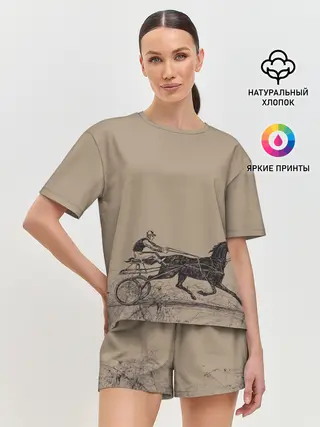 Женская пижама с шортами / лошадь с колесницей