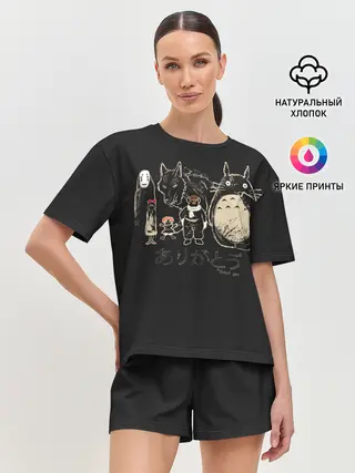 Женская пижама с шортами / My Neighbor Totoro группа на черном
