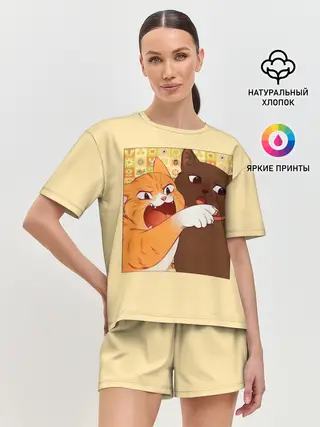 Женская пижама с шортами / Woman yelling at Cat meme