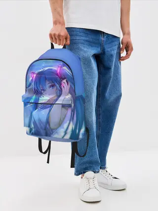 Рюкзак джинсовый / Miku на фоне космоса