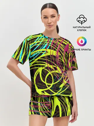 Женская пижама с шортами / Разноцветные спирали