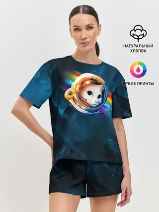Женская пижама с шортами / Котик Космонавт