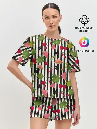 Женская пижама с шортами / Ягодно-арбузный микс