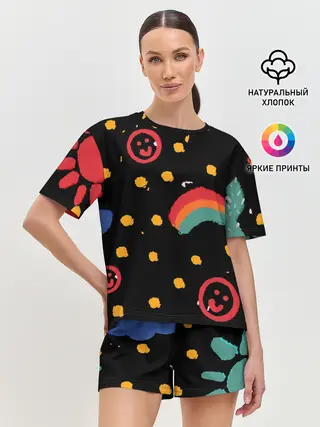 Женская пижама с шортами / красочное детство