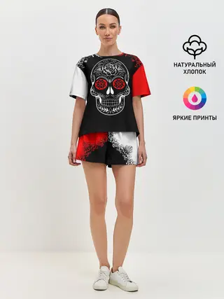 Женская пижама с шортами / Red White Skull - Череп