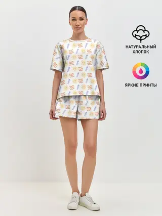 Женская пижама с шортами / летнее солнце и волны