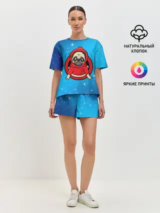 Женская пижама с шортами / Мопс в толстовке