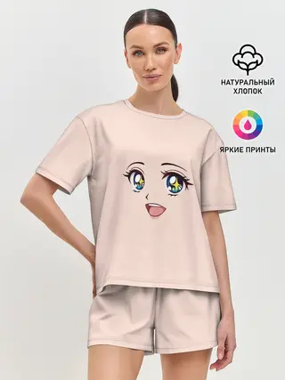 Женская пижама с шортами / милое аниме лицо