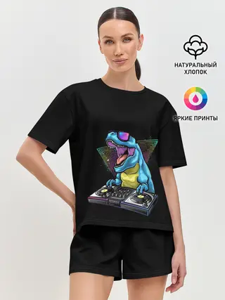 Женская пижама с шортами / Динозавр ди-джей