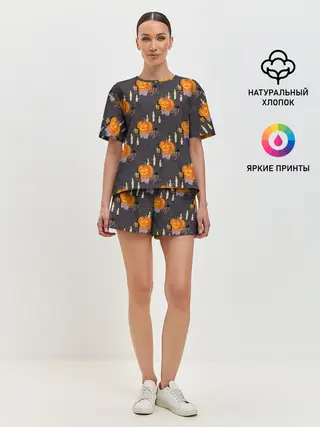 Женская пижама с шортами / Хэллоуин - тыквы и свечи
