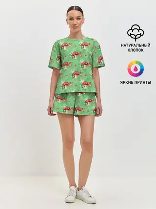 Женская пижама с шортами / Грибы Мухоморы паттерн